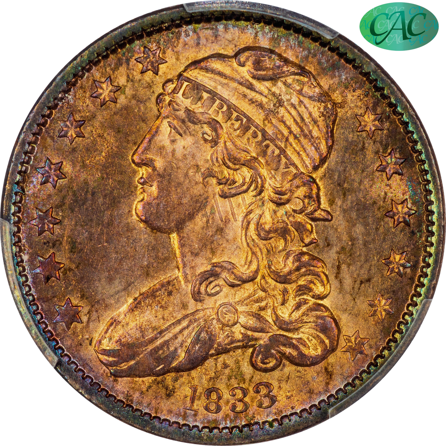 1833 25C MS64+ PCGS CAC 25C