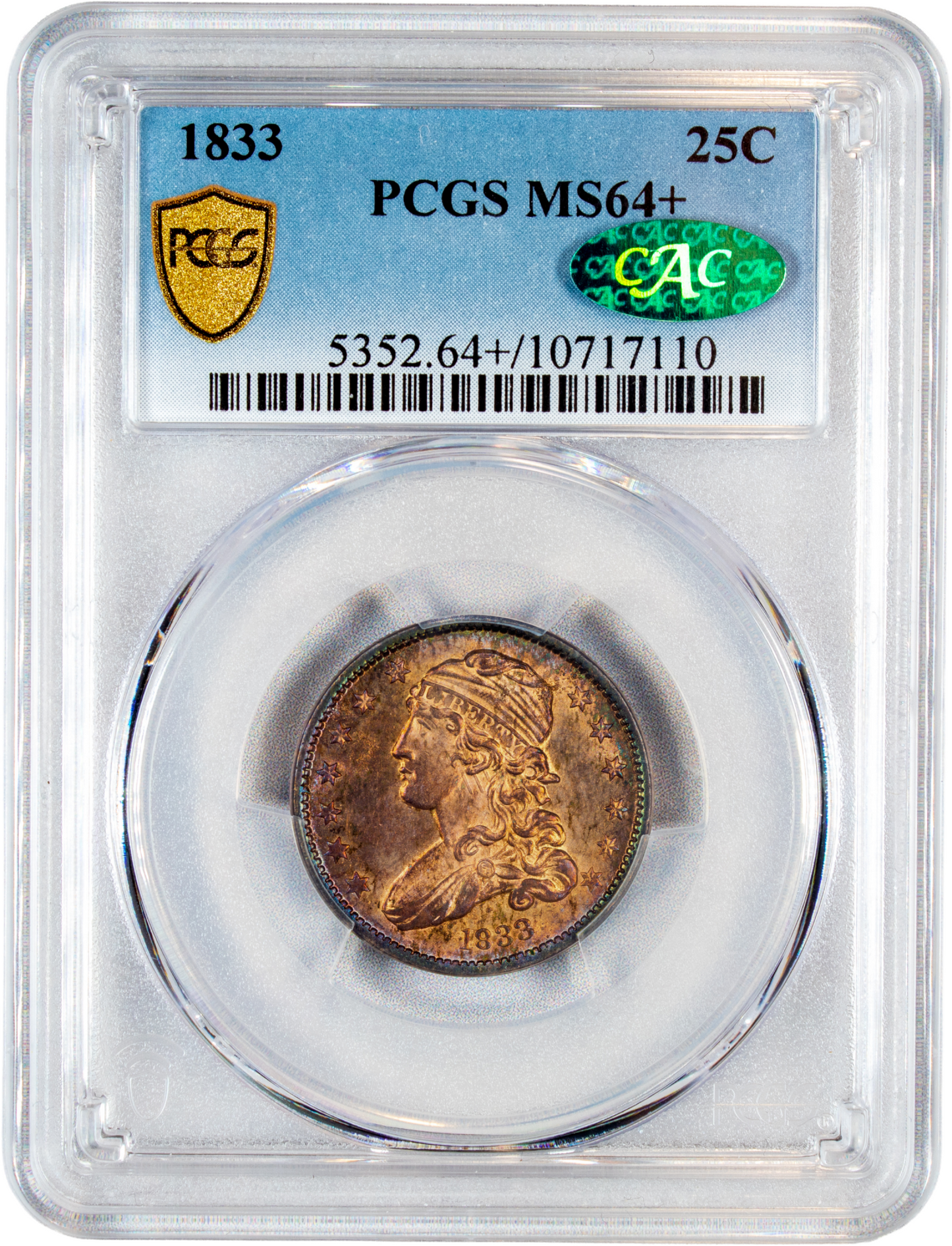 1833 25C MS64+ PCGS CAC REVERSE HOLDER WITH GREEN CAC STICKER
