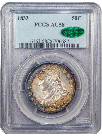 1833 50C AU58 PCGS CAC HOLDER WITH CAC GREEN STICKER