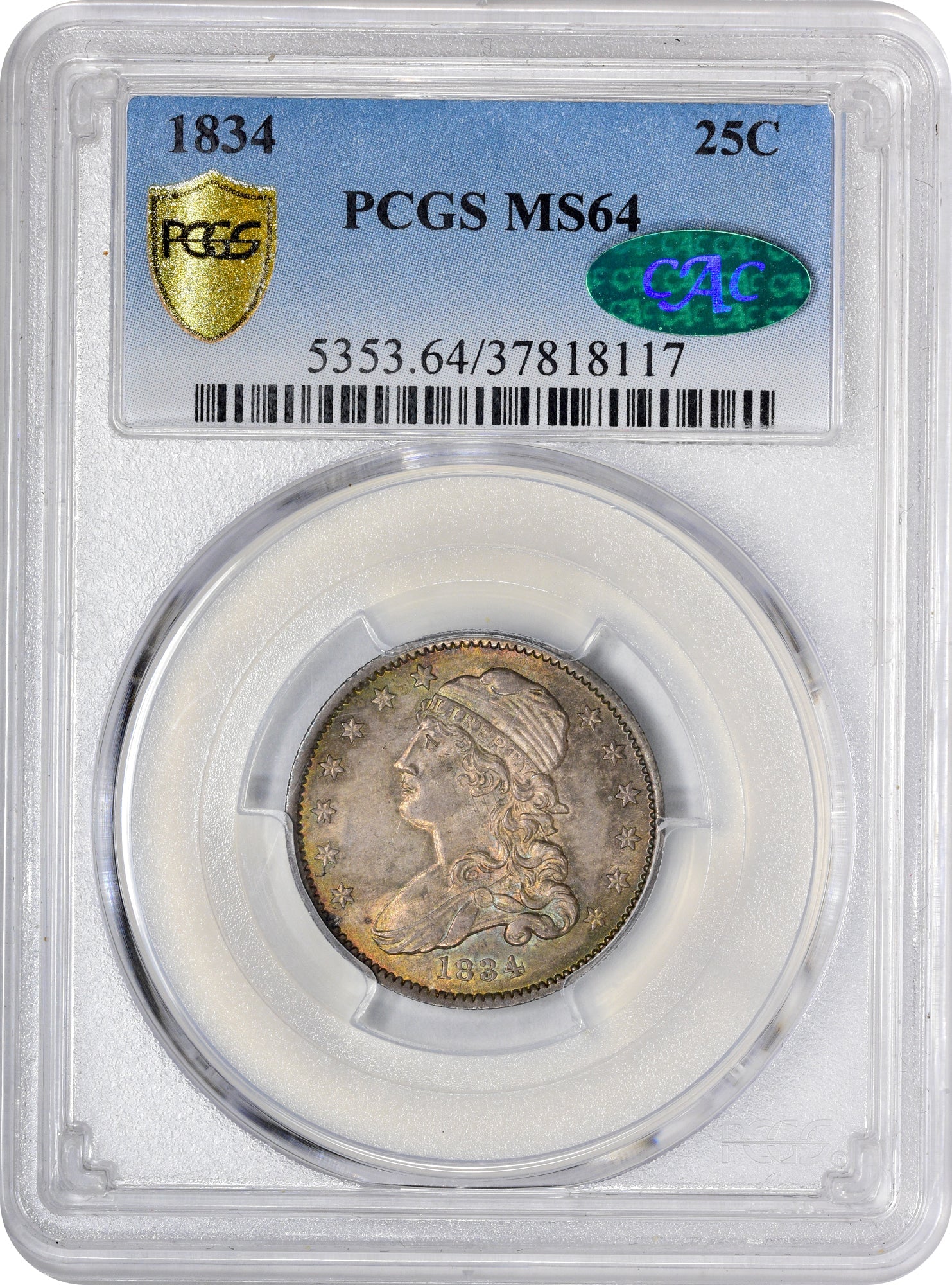 1834 25C Ms64 Pcgs Cac