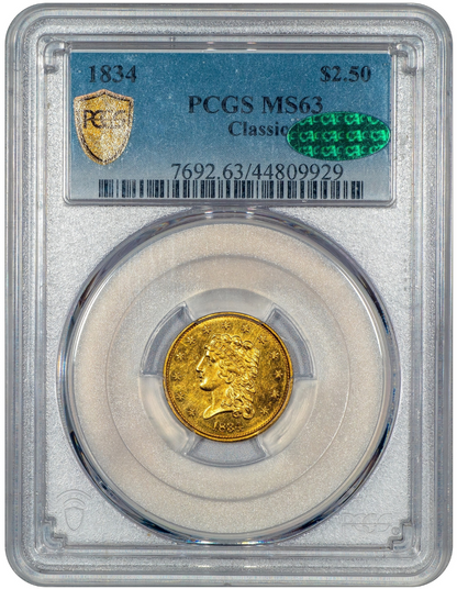 1834 $2.5 CLASSIC HEAD MS63 PCGS CAC