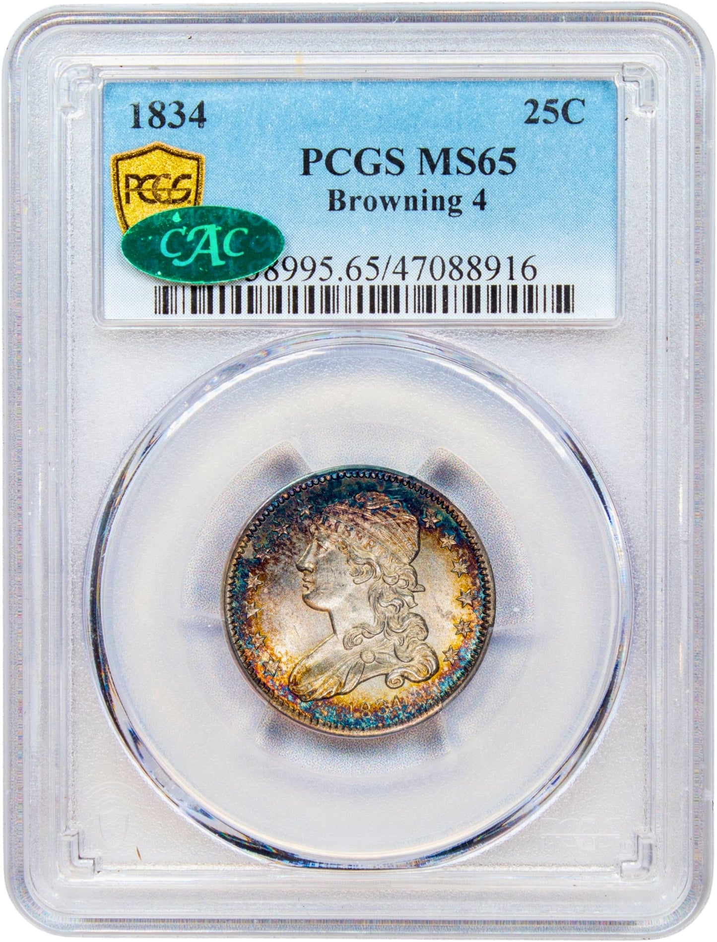 1834 25C MS65 PCGS CAC HOLDER WITH CAC GREEN STICKER