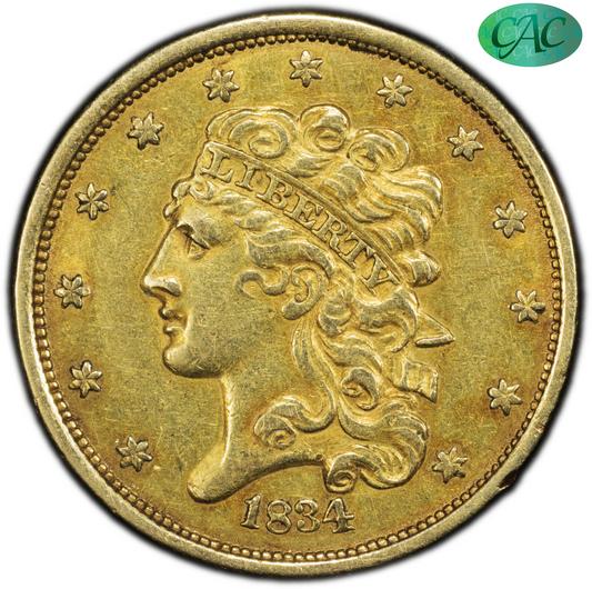 1834 $5 CLASSIC HEAD PLAIN 4 AU55 PCGS CAC $5