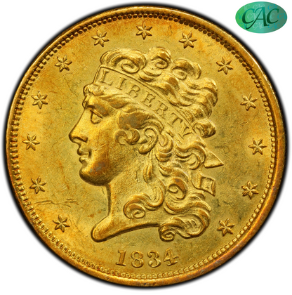 1834 $5 CLASSIC HEAD PLAIN 4 MS62 PCGS CAC $5