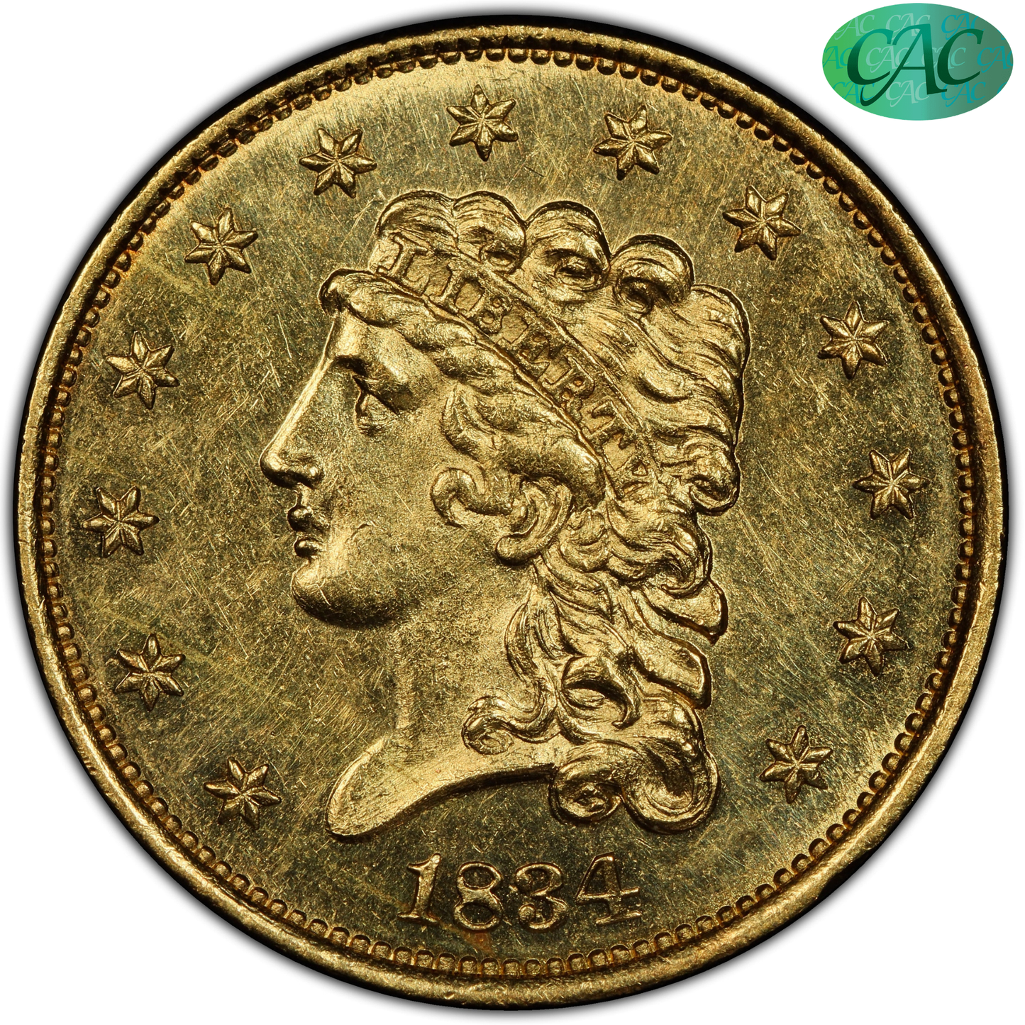 1834 Classic Head Half Eagle $2.5 MS63 PCGS CAC