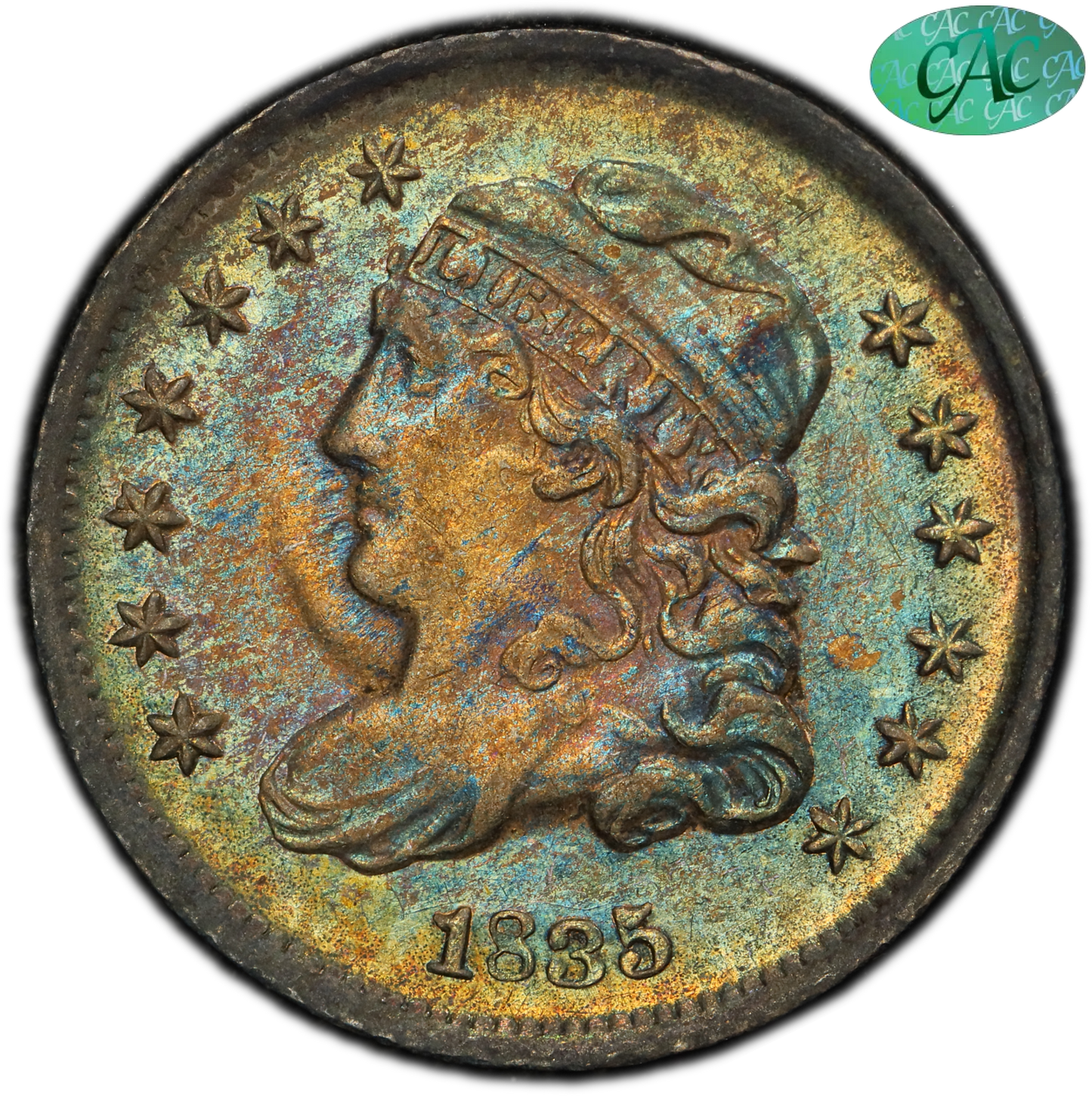 1835 H10C SM DT SM 5 AU53 PCGS CAC H10C