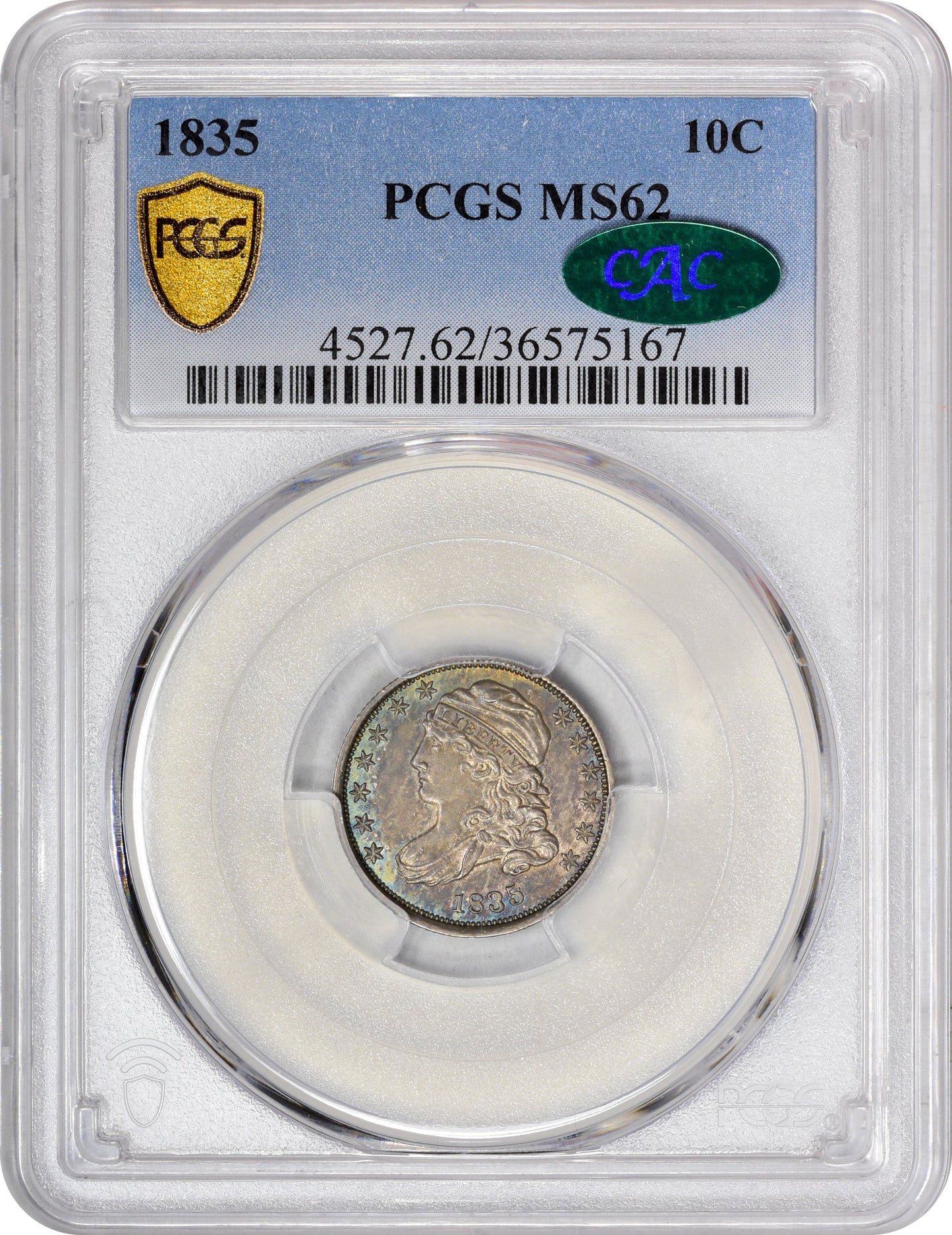 1835 10C MS62 PCGS CAC HOLDER WITH CAC STICKER