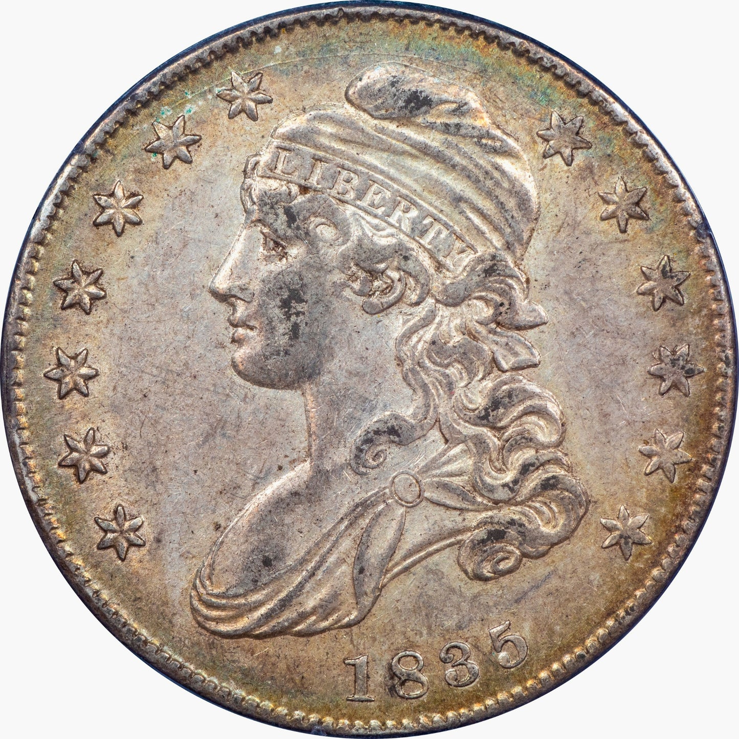 1835 50C AU55 OGH RATTLER PCGS CAC