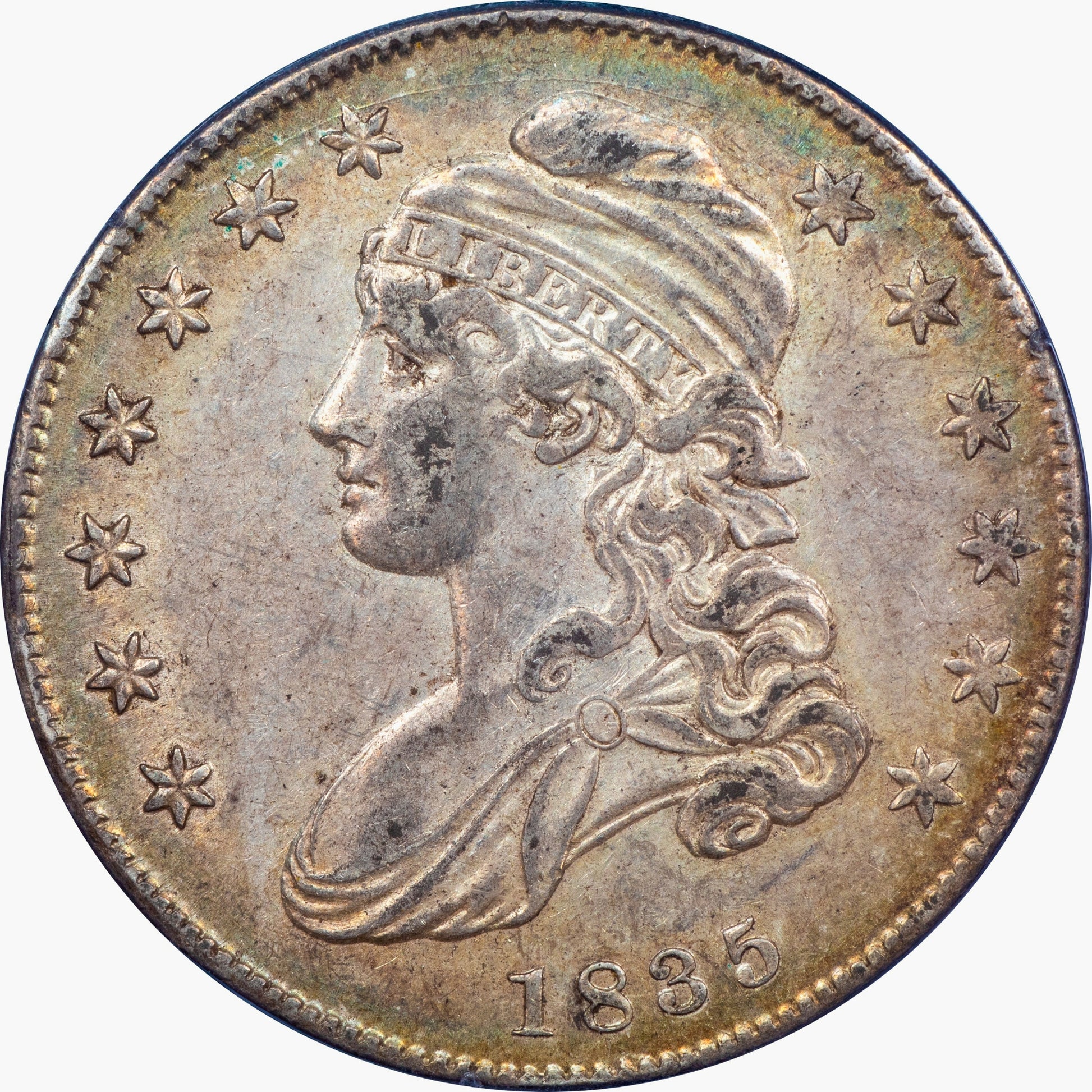 1835 50C AU55 OGH RATTLER PCGS CAC