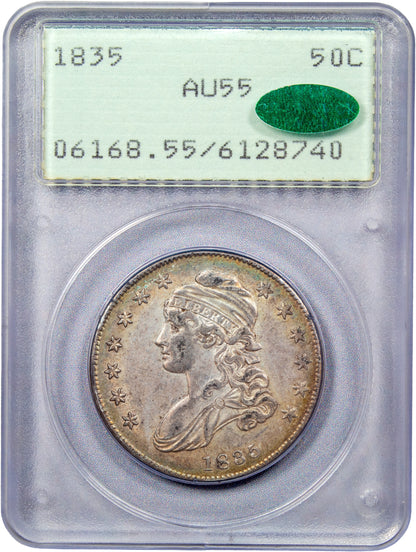1835 50C AU55 OGH RATTLER PCGS CAC HOLDER WITH CAC GREEN STICKER 