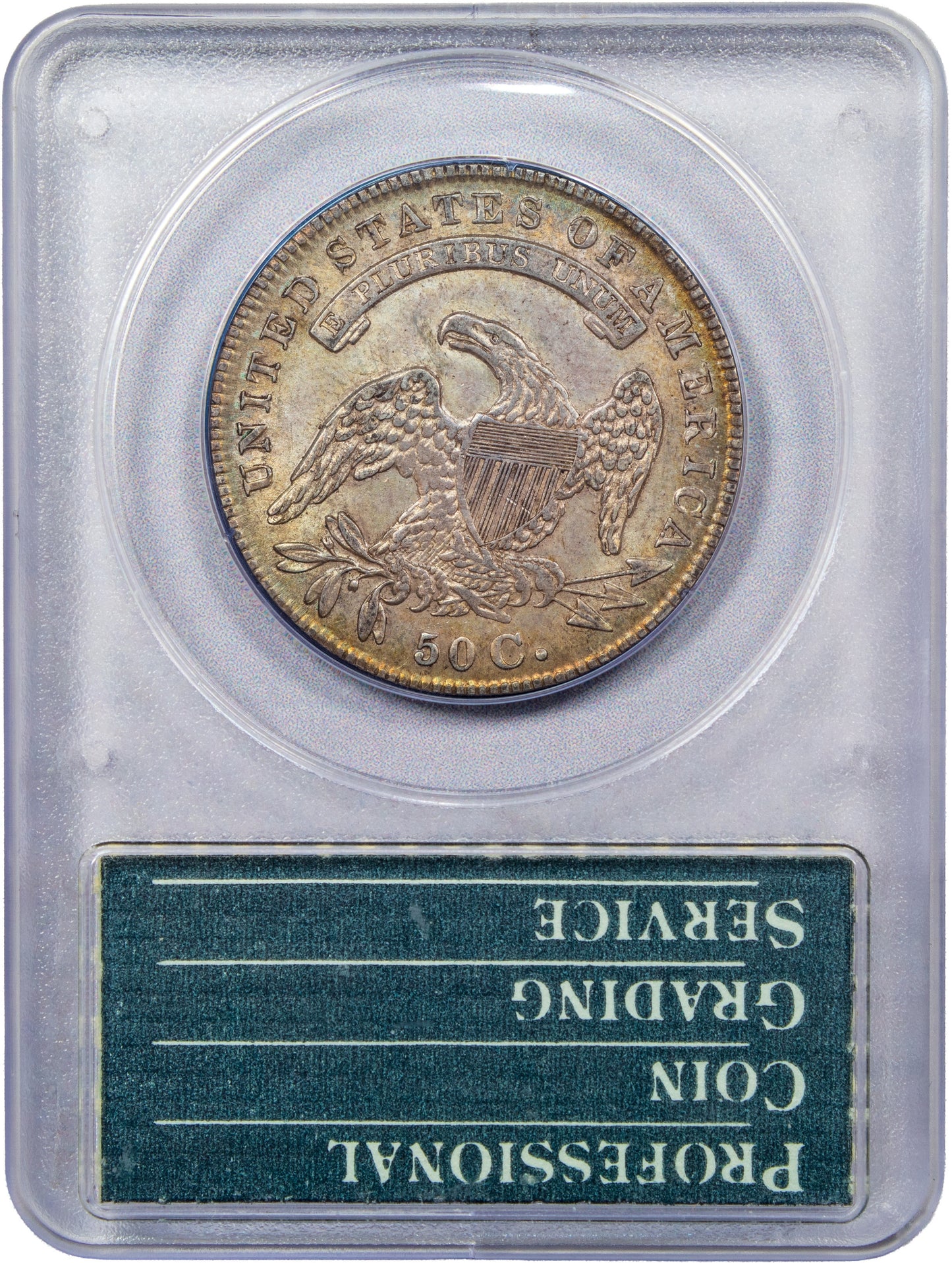1835 50C AU55 OGH RATTLER PCGS CAC REVERSE HOLDER