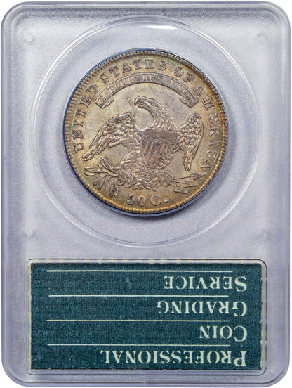 1835 50C AU55 OGH RATTLER PCGS CAC REVERSE HOLDER