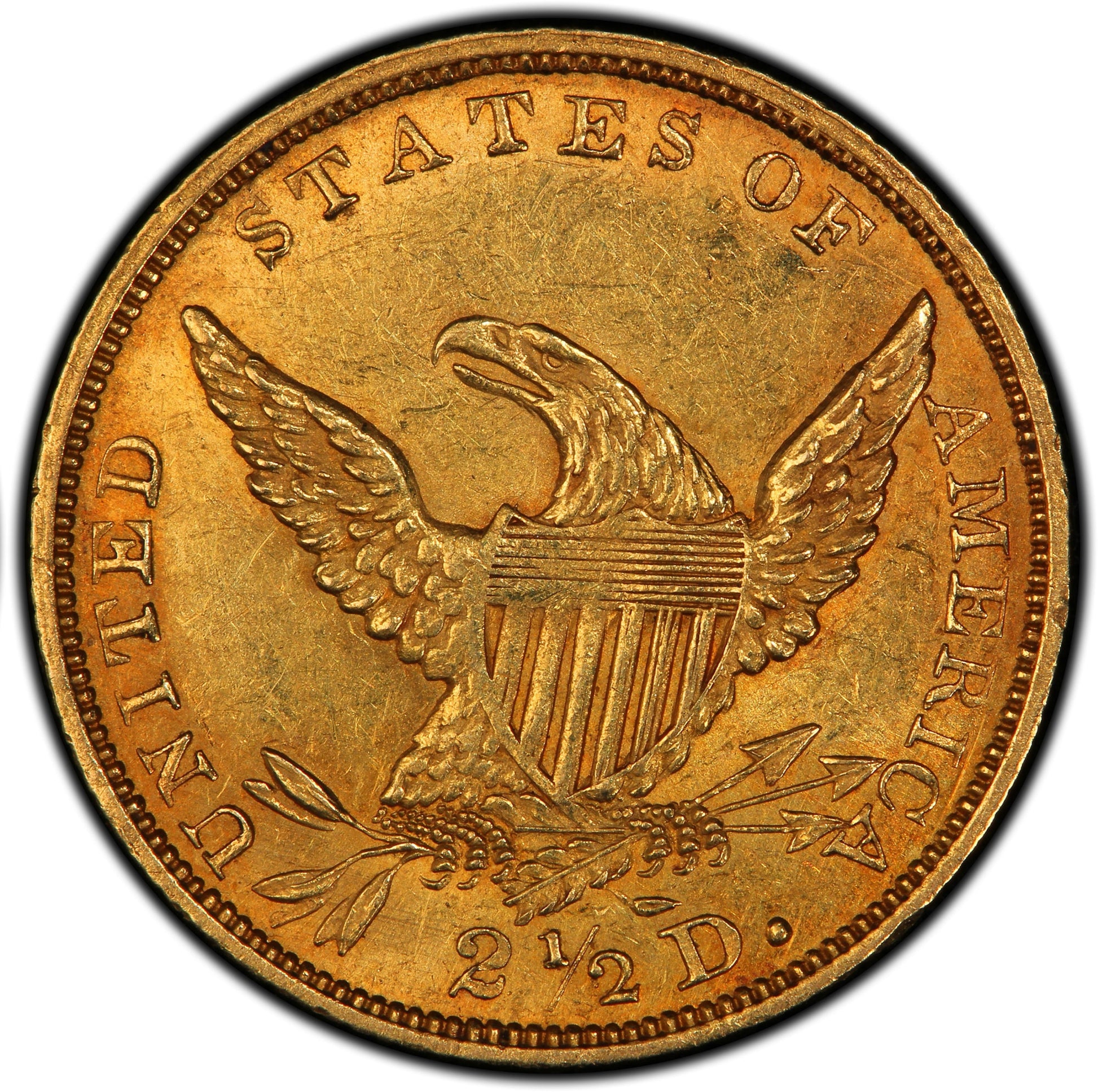 1836 $2.5 SCRIPT 8 MS61 PCGS CAC $2.5