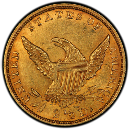 1836 $2.5 SCRIPT 8 MS61 PCGS CAC $2.5