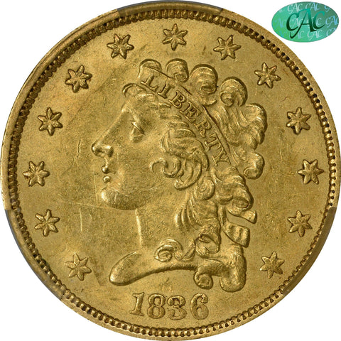 1836 $2.5 BLOCK 8 MS62 CACG - Paradime Coins | PCGS NGC CACG CAC Rare US Numismatic Coins For Sale