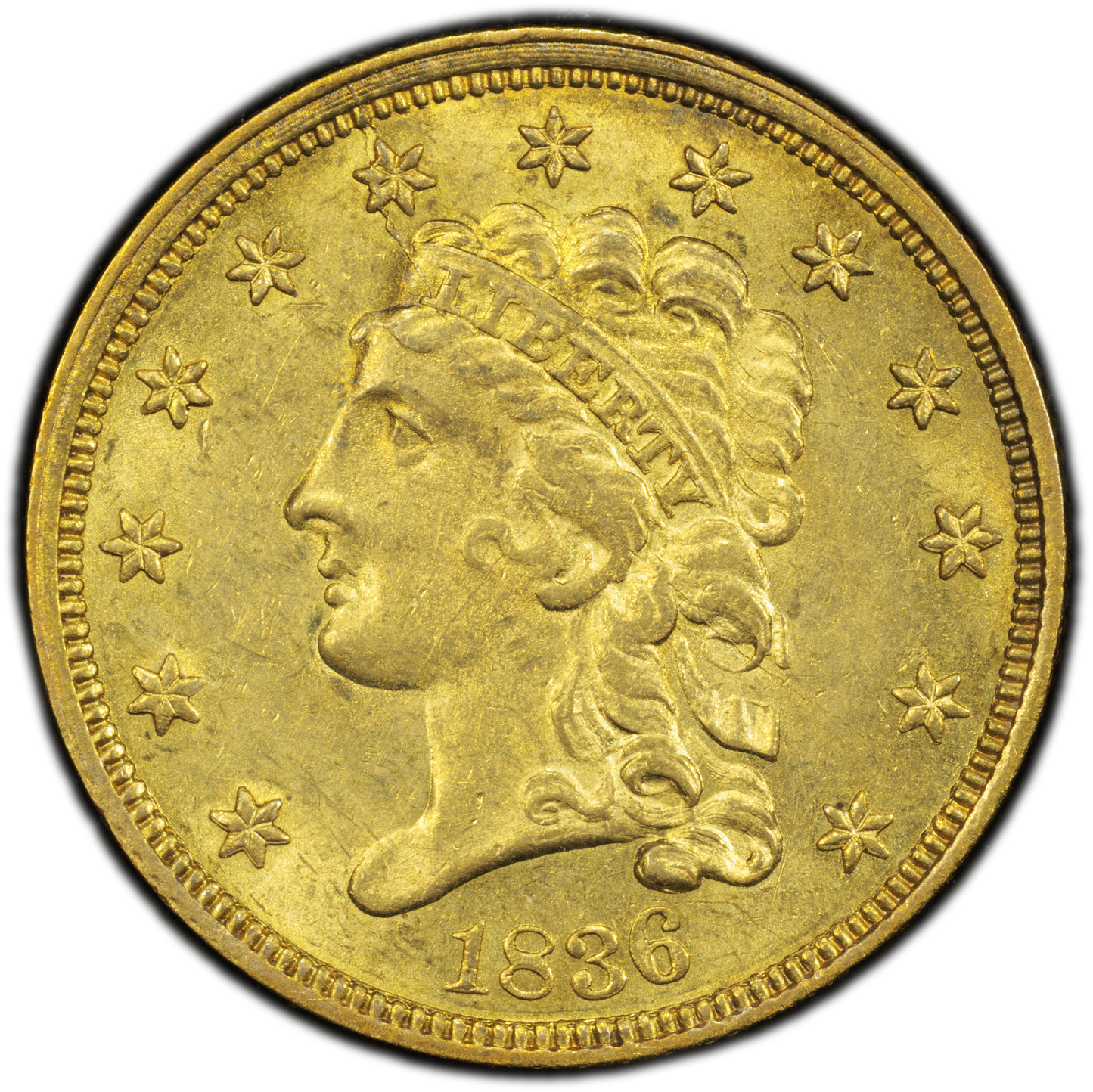 1836 $2.5 SCRIPT 8 MS62 PCGS CAC