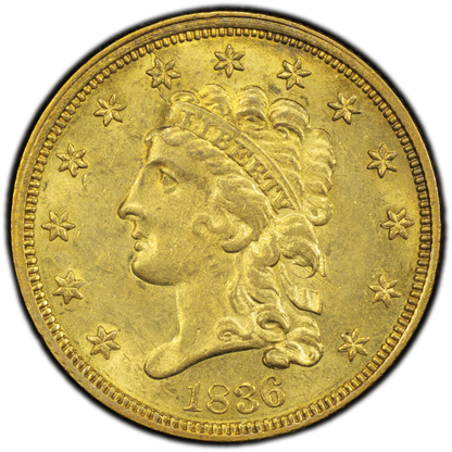1836 $2.5 SCRIPT 8 MS62 PCGS CAC