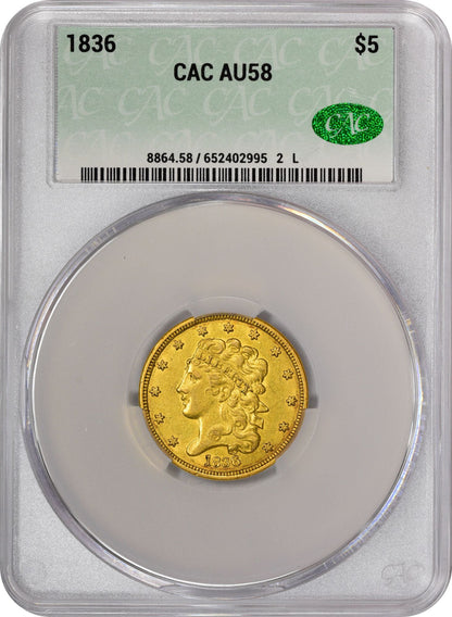 1836 $5 AU58 CACG HOLDER