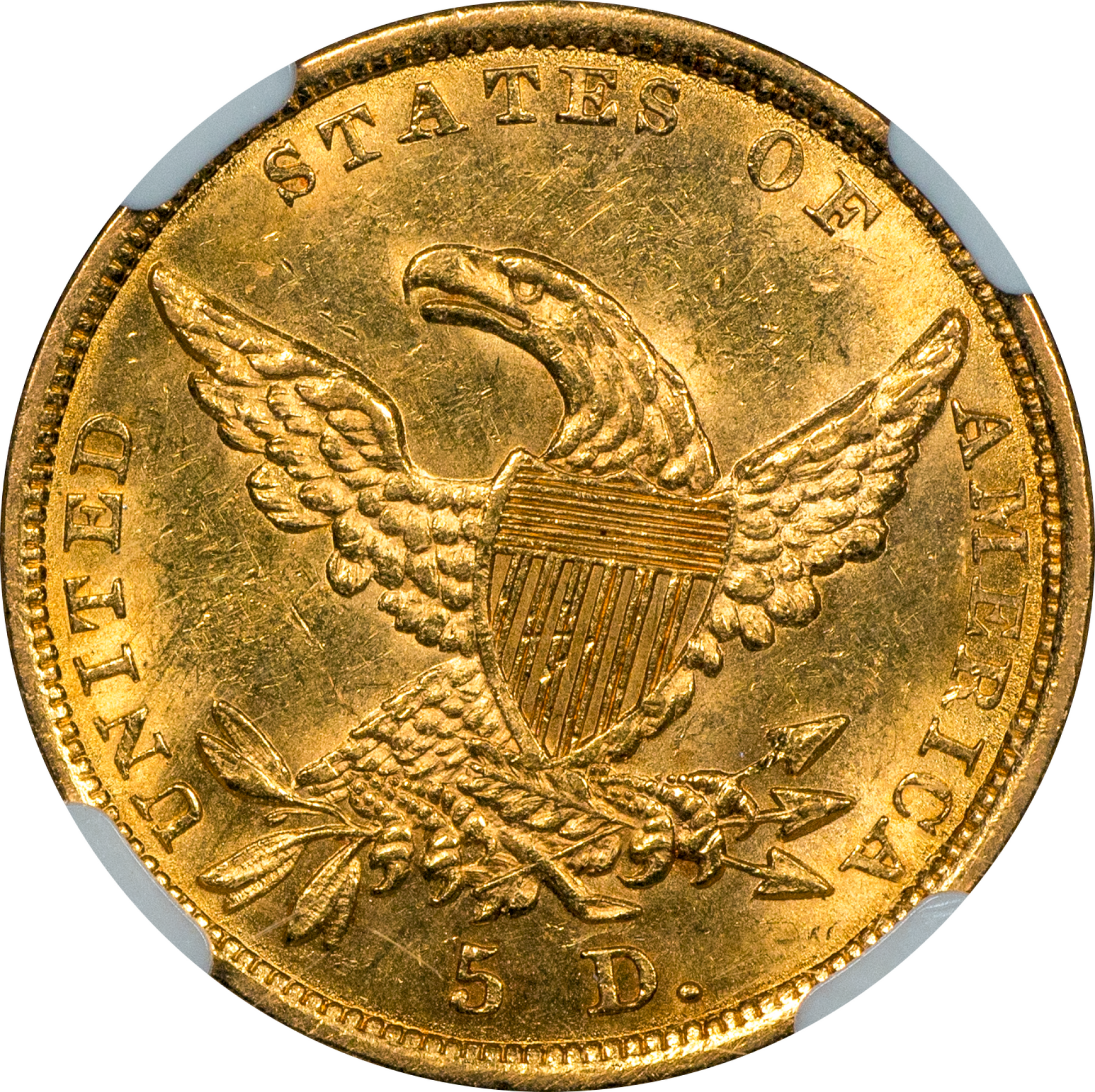 1836 $5 Classic Head Half Eagle AU58 NGC CAC REVERSE