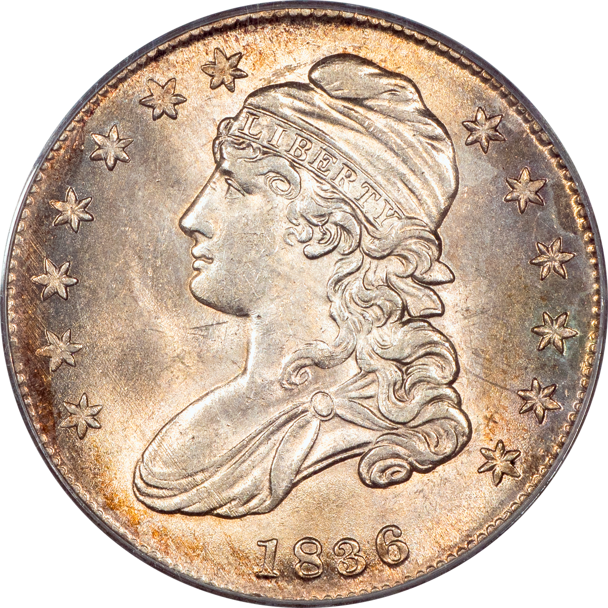 1836 Capped Bust Half Dollar 50C LETTERED EDGE MS62 OGH PCGS CAC