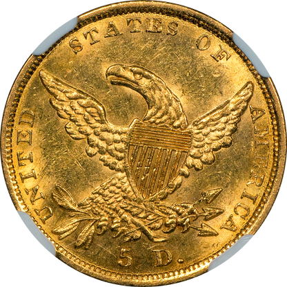 1836 Classic Head Half Eagle $5 Au58 Cacg Reverse