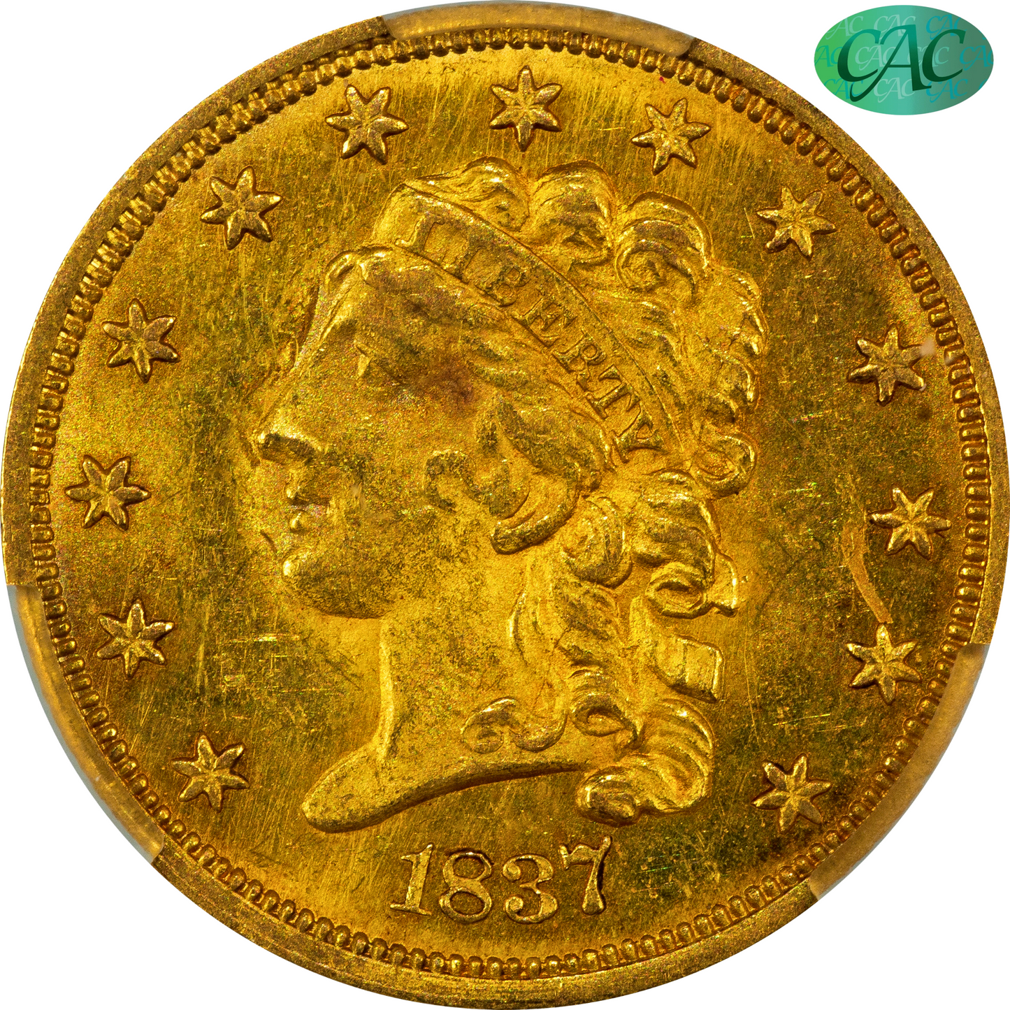 1837 $2.5 MS62 CACG $2.5