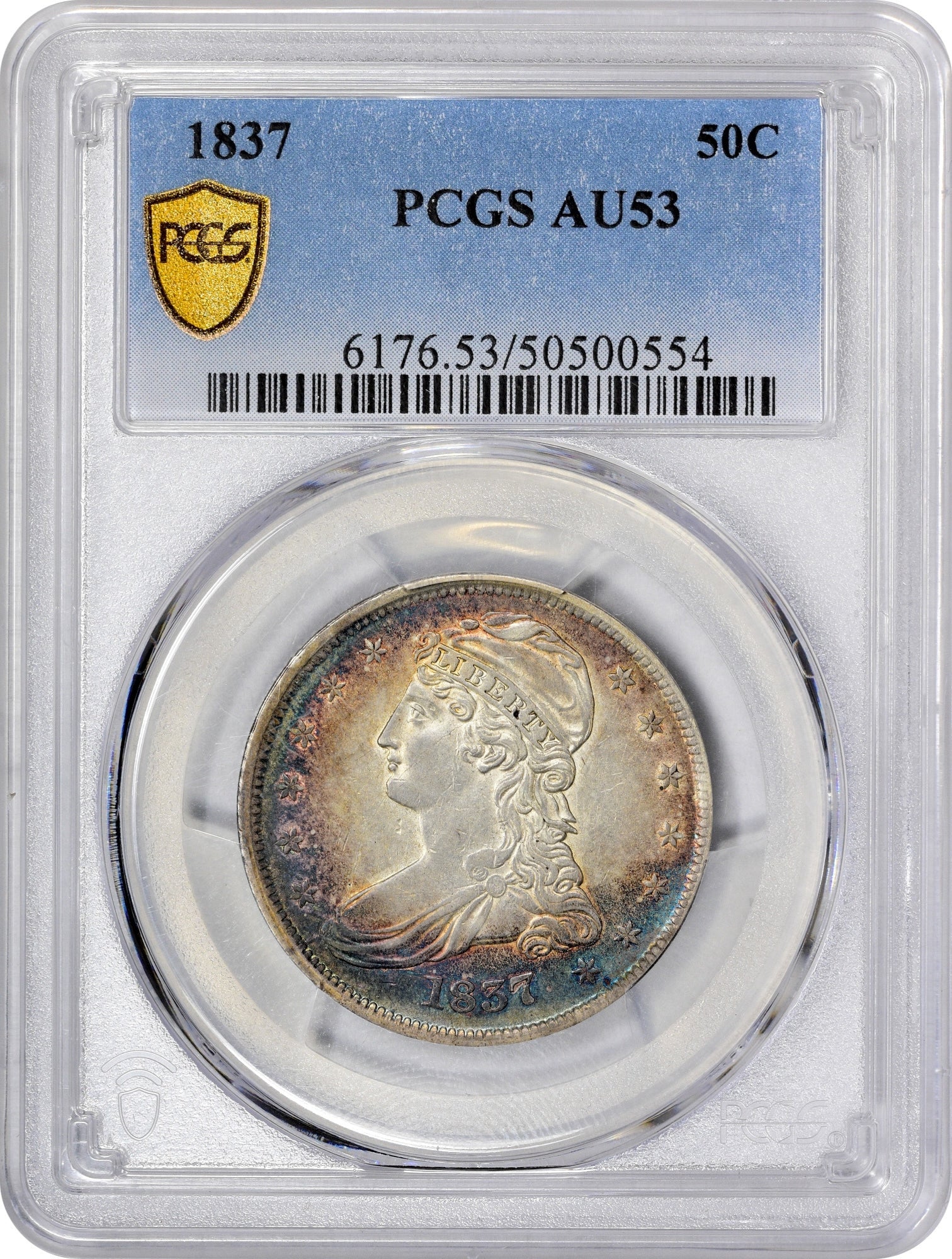 1837 50C REEDED EDGE AU53 PCGS HOLDER