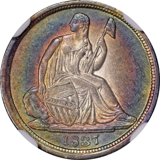 1837 H10C SEATED NO STARS LG DT MS61 NGC - Paradime Coins | PCGS NGC CACG CAC Rare US Numismatic Coins For Sale