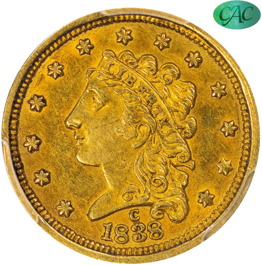 1838-C $2.5 AU58 PCGS CAC $2.5