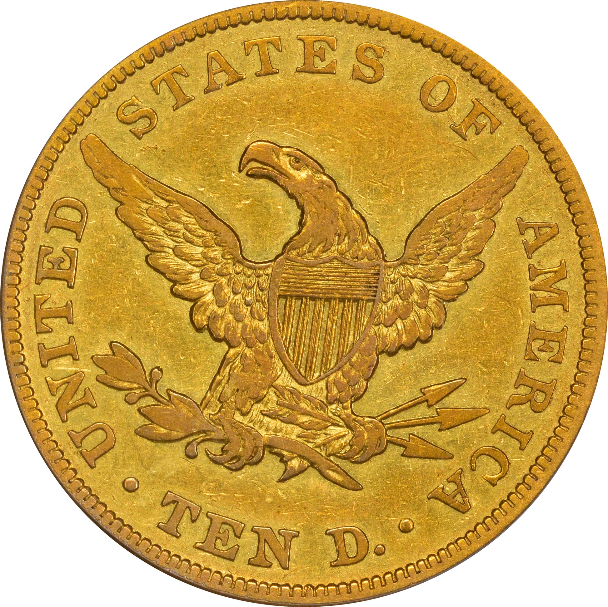 1838 $10 VF25 OGH PCGS