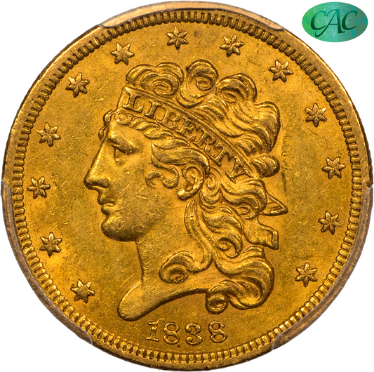 1838 $5 AU55 PCGS CAC