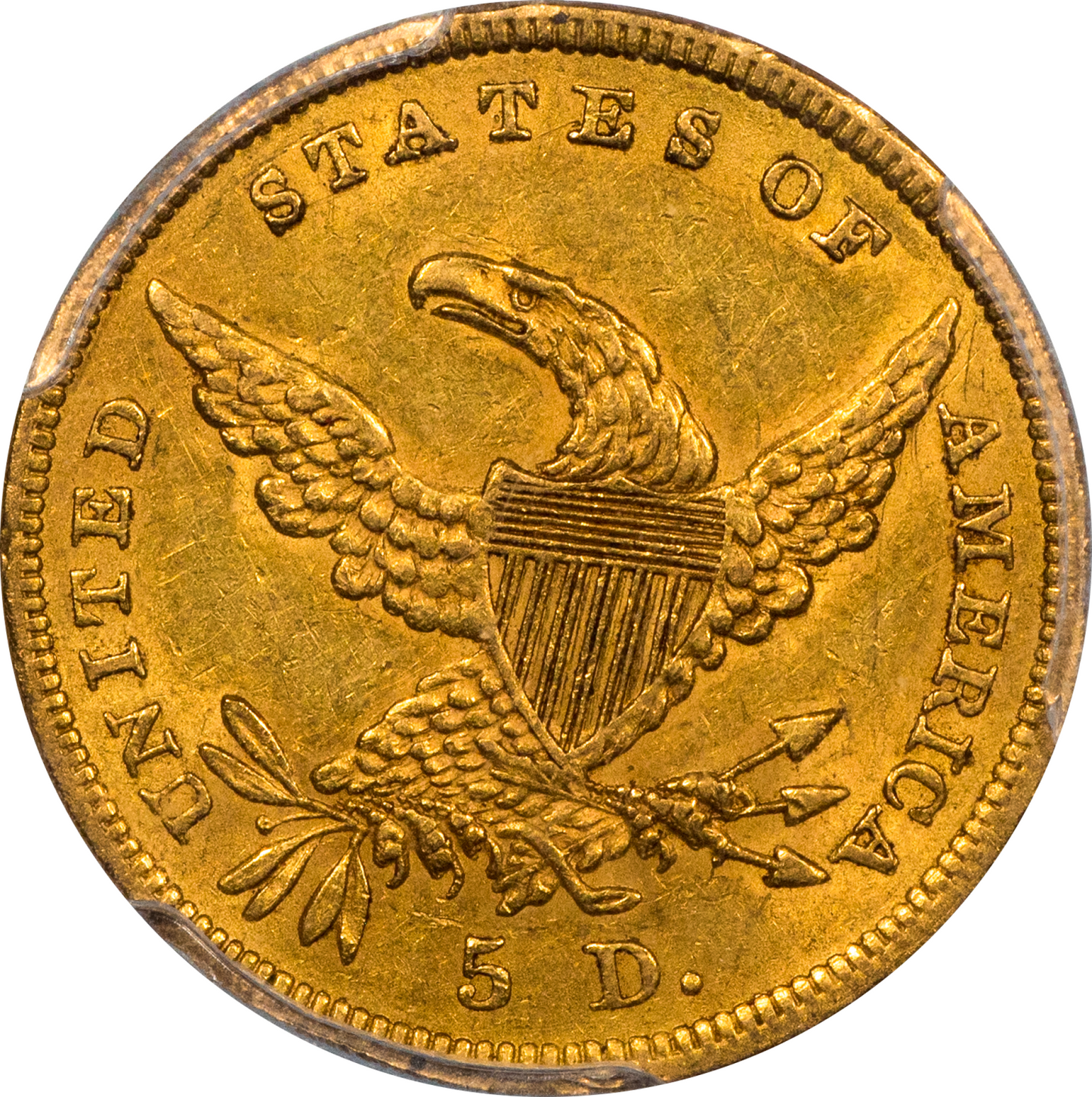 1838 $5 AU55 PCGS CAC REVERSE