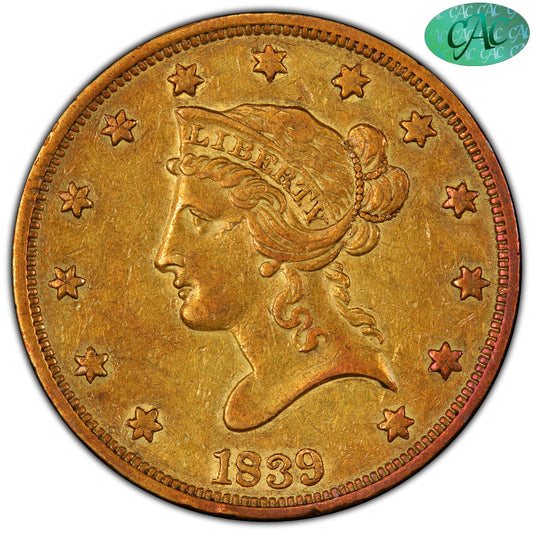 1839/8 $10 XF45 PCGS CAC $10