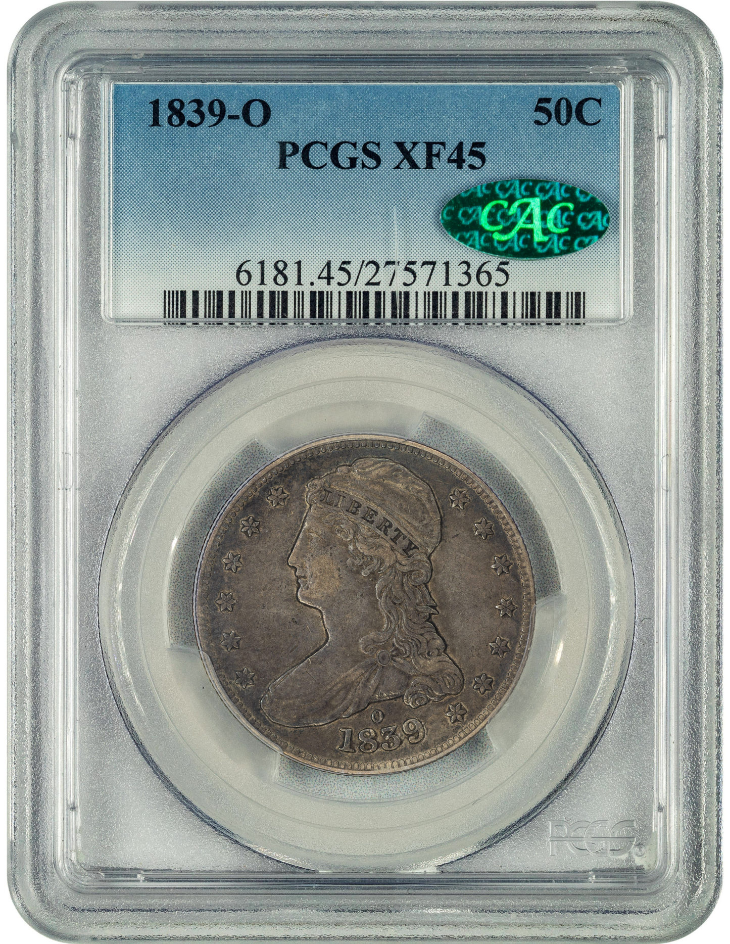 1839-O 50C XF45 PCGS CAC HOLDER WITH GREEN CAC STICKER 