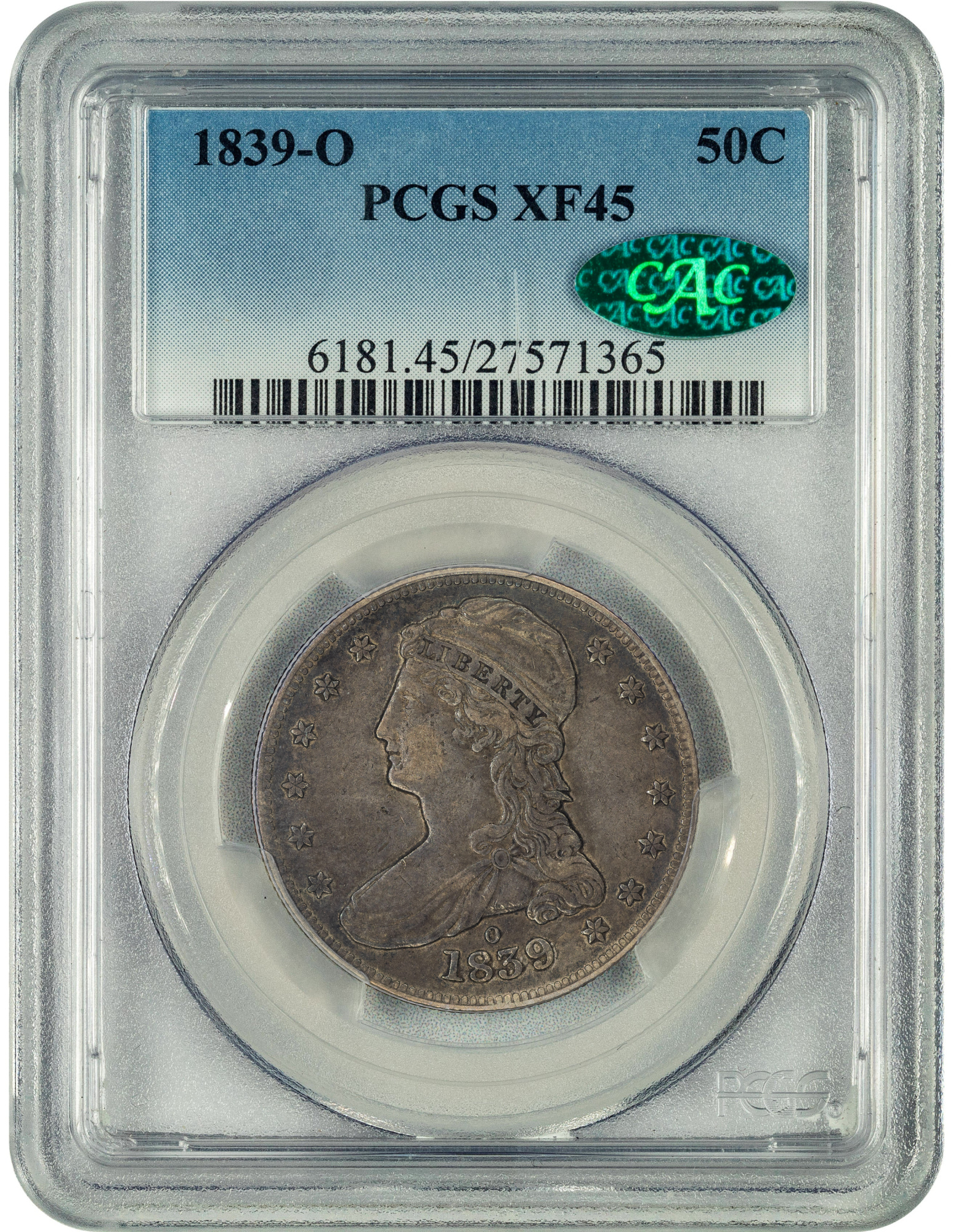 1839-O 50C XF45 PCGS CAC HOLDER WITH GREEN CAC STICKER 