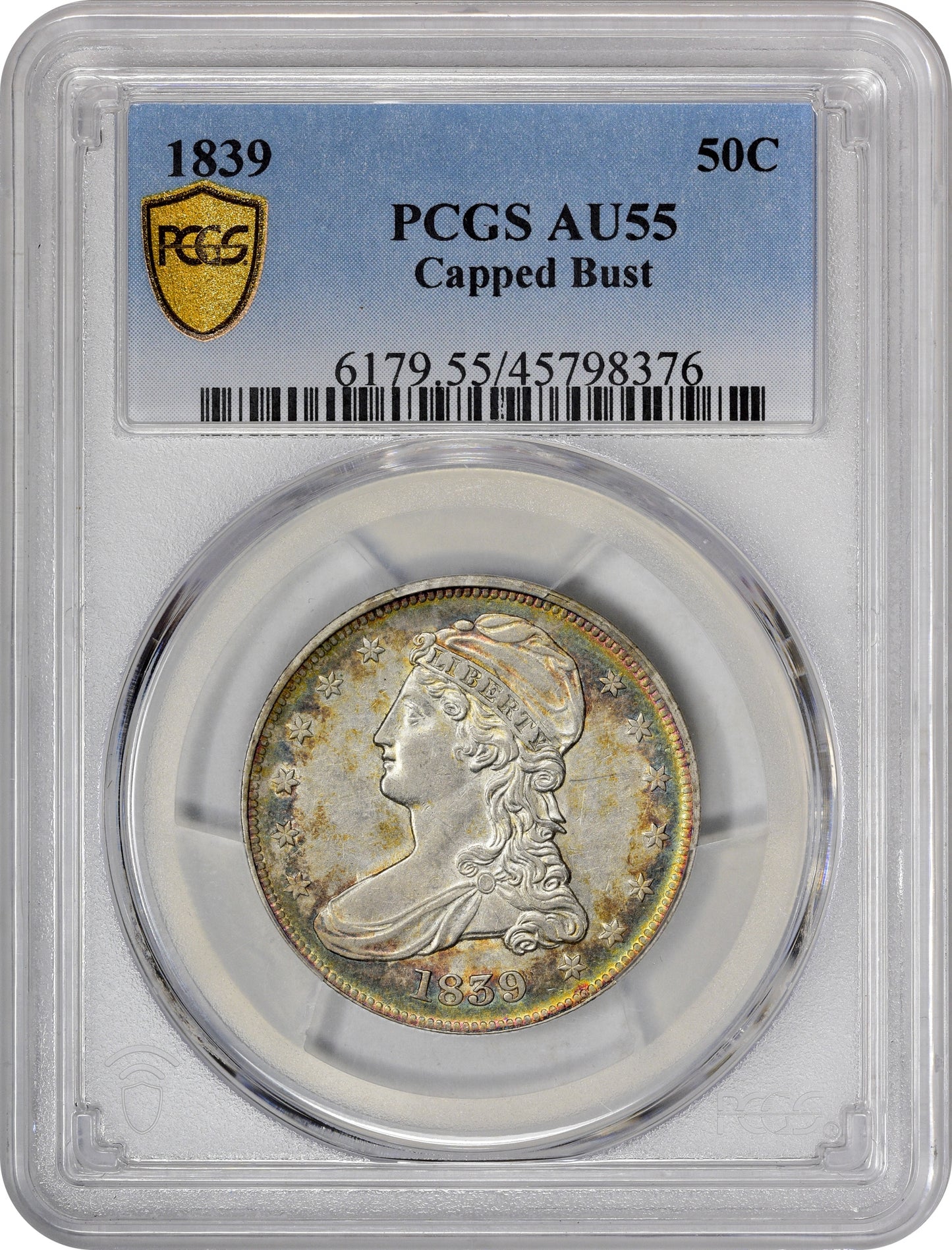 1839 50C CAPPED BUST AU55 PCGS