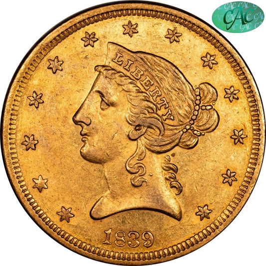 1839 Liberty Head Half Eagle $5 Au58 Cacg