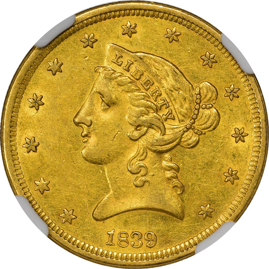 1839 Liberty Head Half Eagle $5 Au58 Ngc Cac