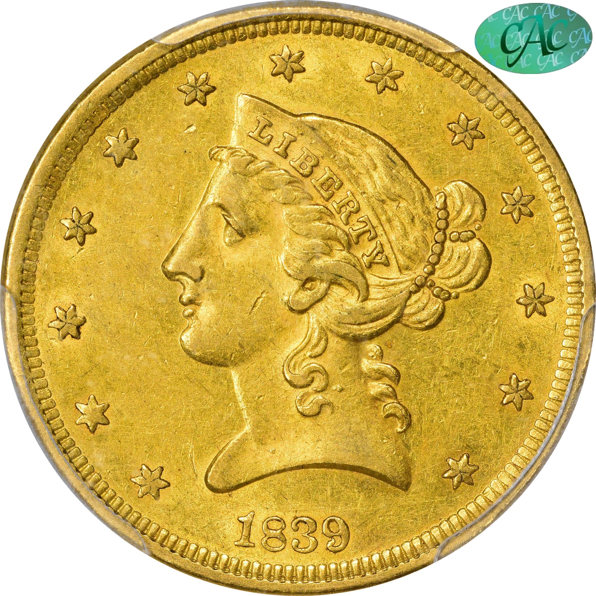 1839 $5 AU58 PCGS CAC