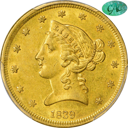 1839 $5 AU58 PCGS CAC