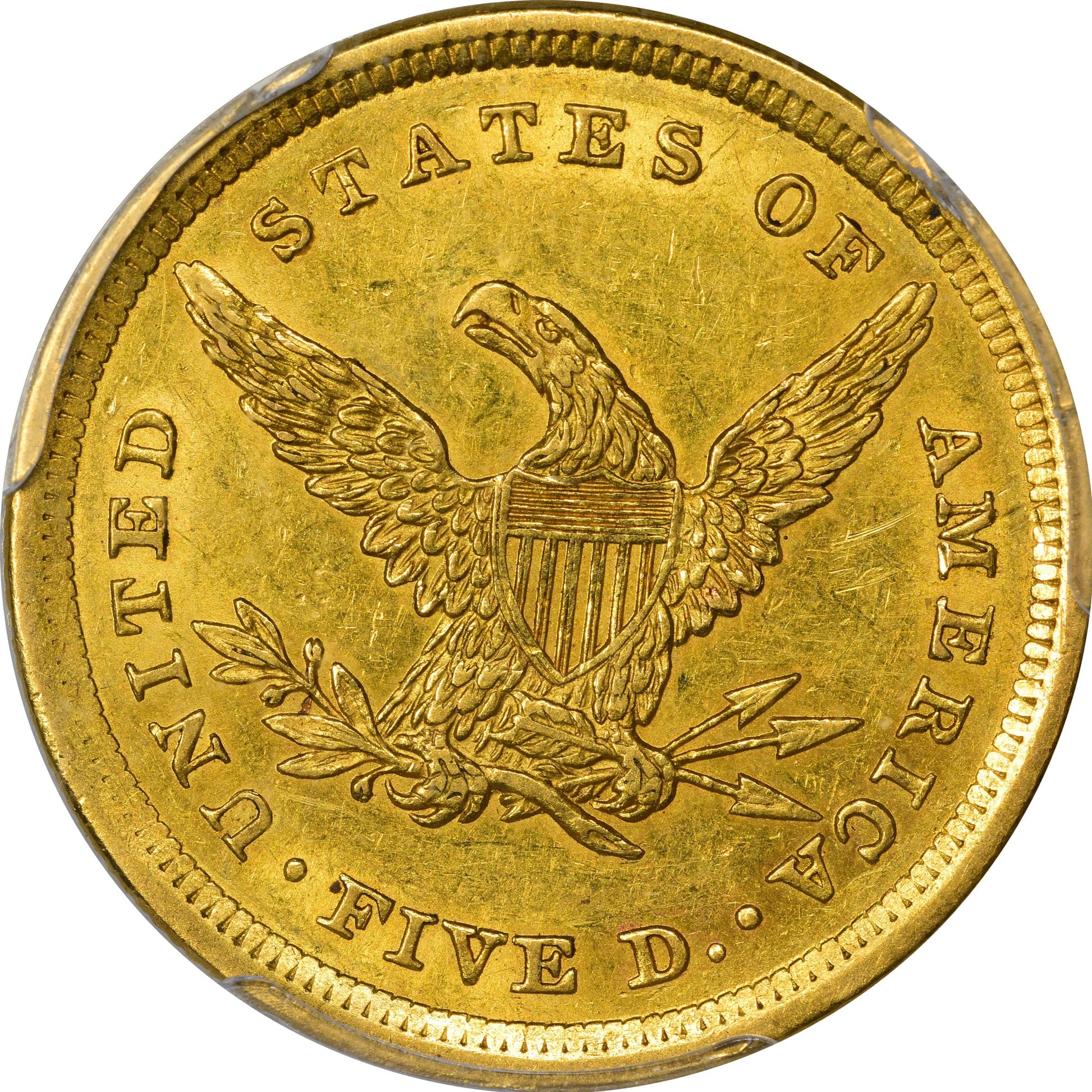 1839 $5 AU58 PCGS CAC REVERSE