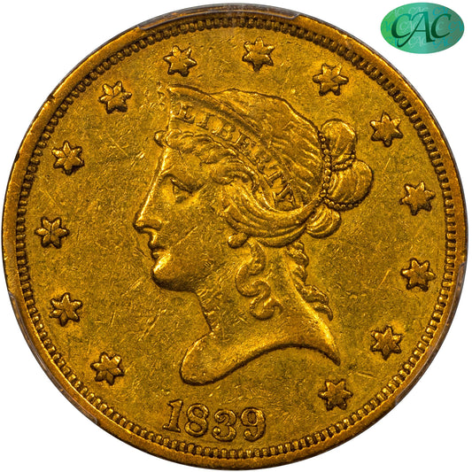 1839/8 $10 TYPE OF 1838 XF45 PCGS CAC 