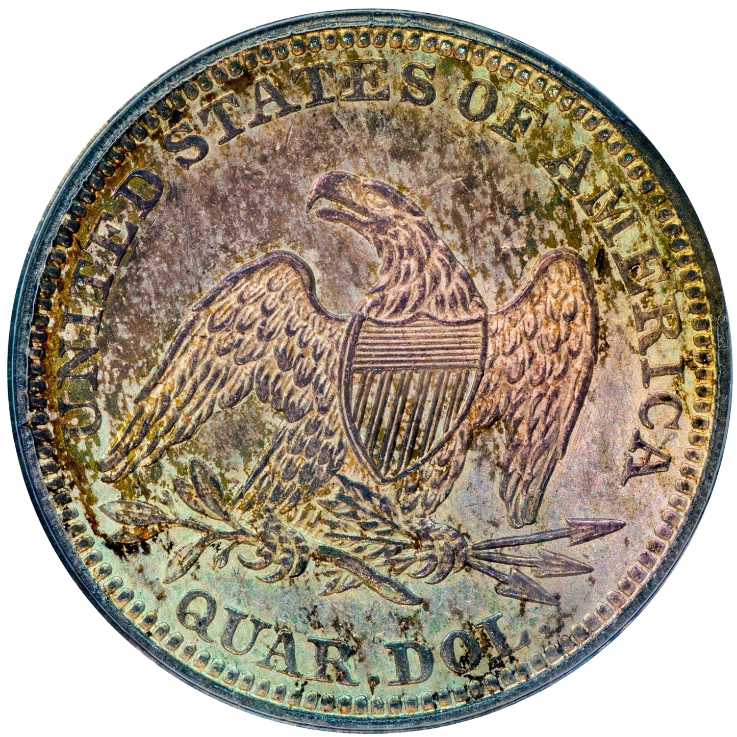 1840 25C DRAPERY MS63 OGH PCGS GOLD CAC REVERSE