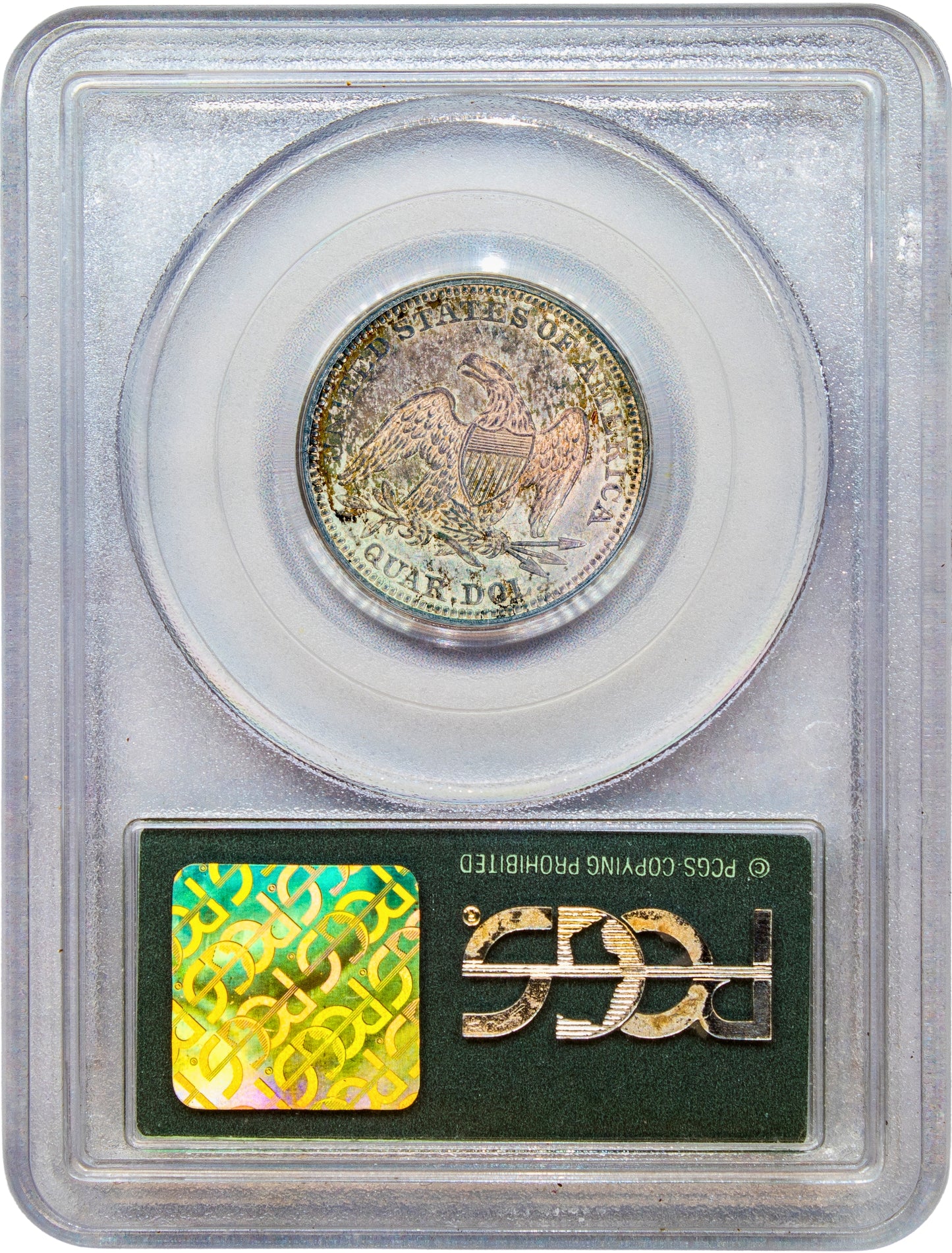 1840 25C DRAPERY MS63 OGH PCGS GOLD CAC REVERSE HOLDER