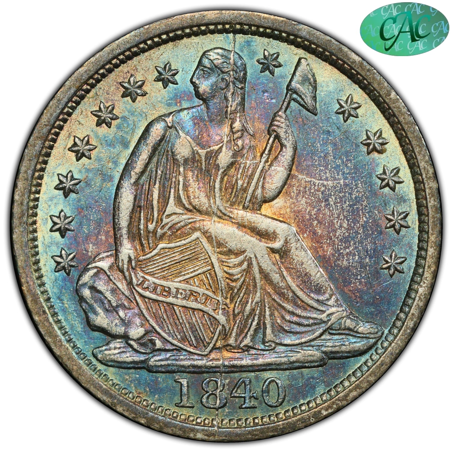 1840 H10C No Drapery Au55 Pcgs Cac
