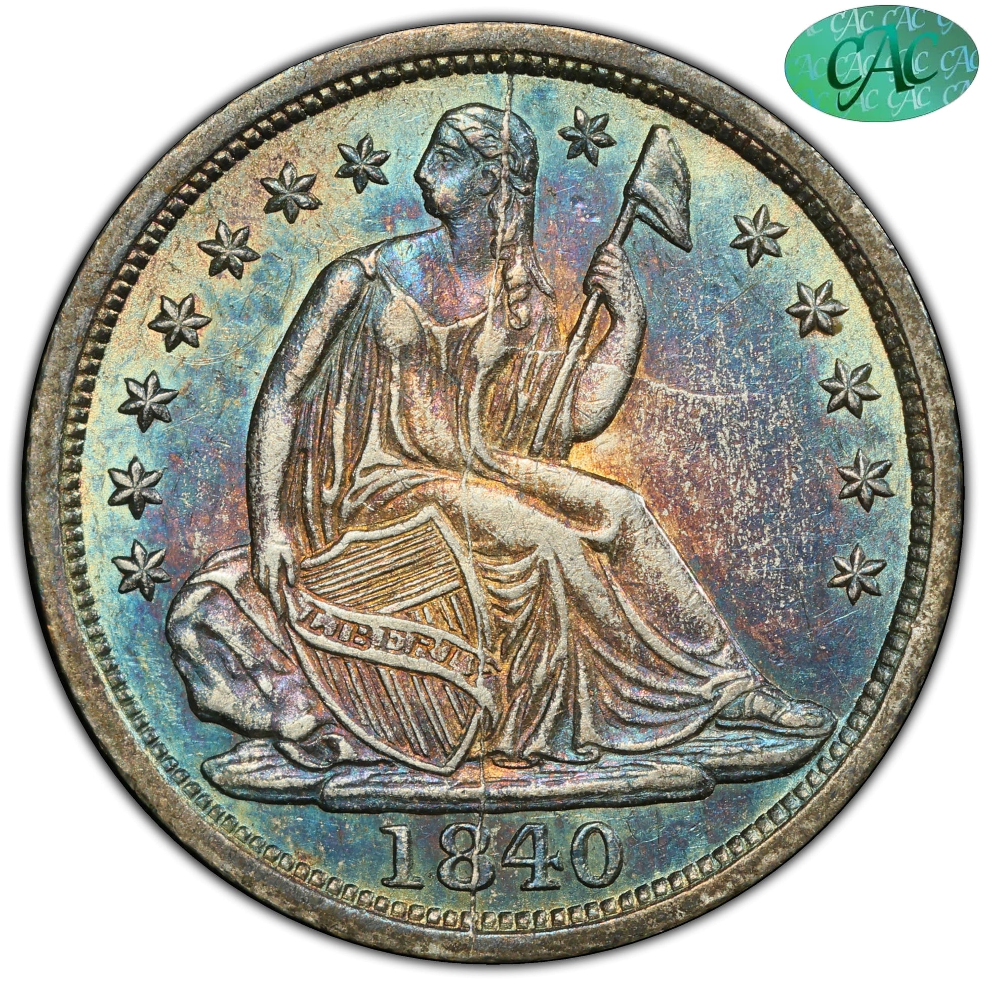 1840 H10C No Drapery Au55 Pcgs Cac