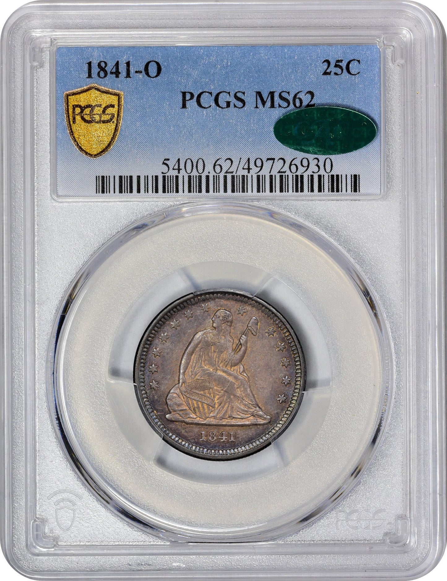 1841-O 25C Ms62 Pcgs Cac