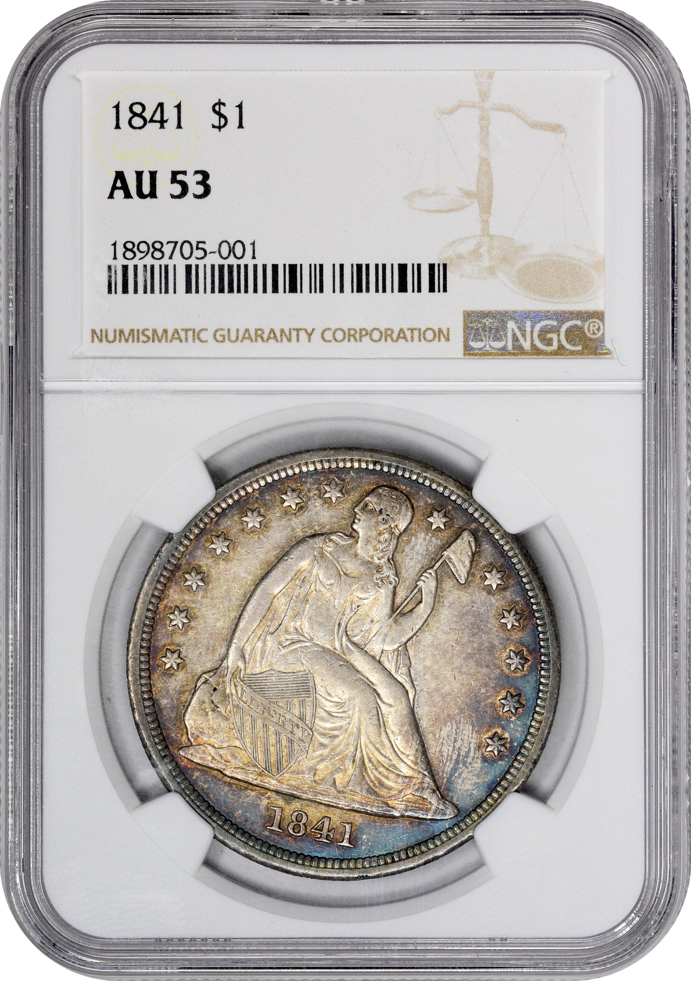 1841 $1 AU53 NGC HOLDER