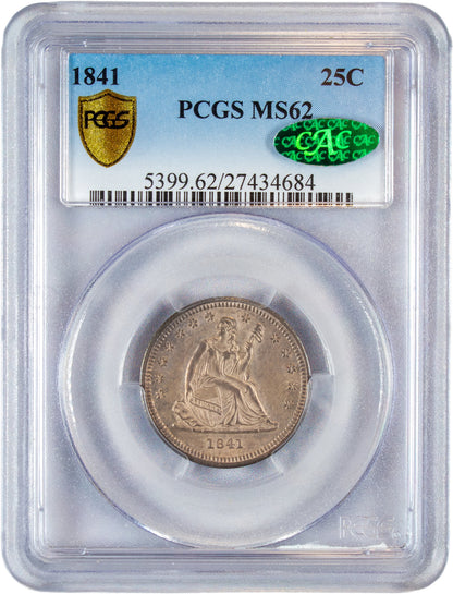 1841 25C MS62 PCGS CAC HOLDER WITH CAC GREEN STICKER