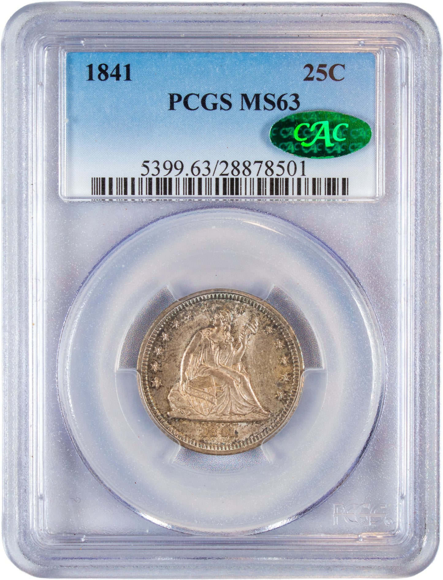 1841 25C MS63 PCGS CAC HOLDER WITH GREEN CAC STICKER